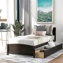 Twin Size Platform Bed With Two Drawers, Espresso - £238.33 GBP