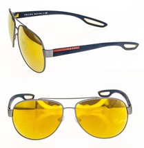 Prada Linea Rossa Lj Silver 55Q Blue Rubber Orange Mirror Sunglasses PS55QS 62mm - £205.75 GBP