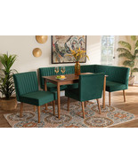 Freda Emerald Green Velvet Upholstered and Walnut Brown 5-Piece Dining N... - $27,255.98 MXN