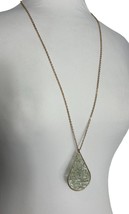 Charming Charlie Necklace Gold Tone Seed Bead Tear Drop Pendant 30&quot; Long - £15.03 GBP