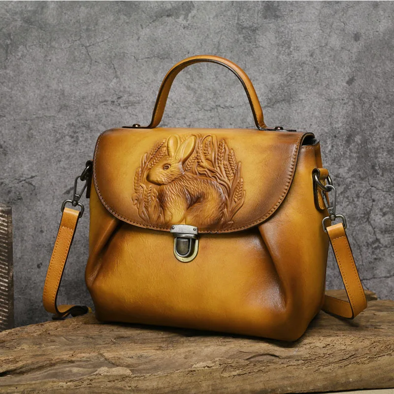  Vintage Handbags For Women  Leather Shoulder Bags 2024 Woman Bag Rabbit Embosse - £83.20 GBP