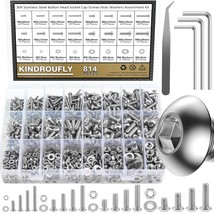 814 Pieces Button Head Socket Cap Screws Nuts Washers Kit, Kindroufly M3... - £30.93 GBP