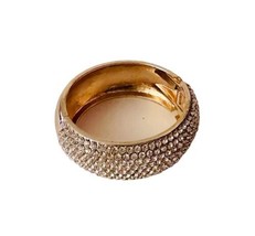 Goldtone Womens Bangle Pave Bracelet Round Shape With Crystal Rhinestone - £10.05 GBP