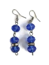 Sapphire Blue Faceted Bead Faux Crystal Disc Statement Dangle Drop Earrings - £15.91 GBP