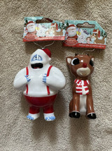 Rudolph the Red-Nosed Reindeer &amp; “Bumble” Abominable Snowman Christmas Ornaments - £31.43 GBP