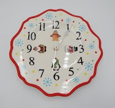 Temp-tations By Tara Winter Whimsy Wall Clock Holiday Hand Painted Stoneware - £19.66 GBP