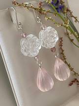 rose quartz earrings Boho natural rock crystal rose 925 sterling silver - £114.06 GBP
