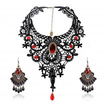 YiYaoFa Handmade Exaggerated Jewelry Set Jewelry Black Lace Necklace &amp; Earring W - £18.86 GBP