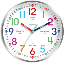 Wall Clock for Kids Learning to Tell Time Easily Non Ticking Battery Ope... - €11,27 EUR