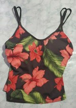 Caribbean Joe Swim Top 8D Womens Brown Orange Spaghetti Strap Tankini Piece - £14.13 GBP