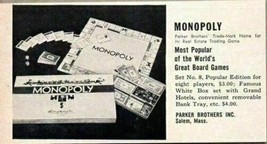 1952 Magazine Print Ad Monopoly Board Game Parker Brothers Salem,MA - £6.99 GBP