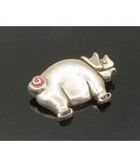 925 Sterling Silver - Vintage Shiny Enamel Detail Pig Motif Brooch Pin -... - $54.35