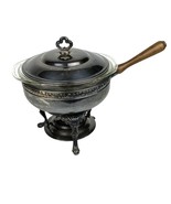 Vintage Silver Plate Chafing Stand, Burner, Pan with Wood Handle Pyrex I... - $1,199.49 MXN