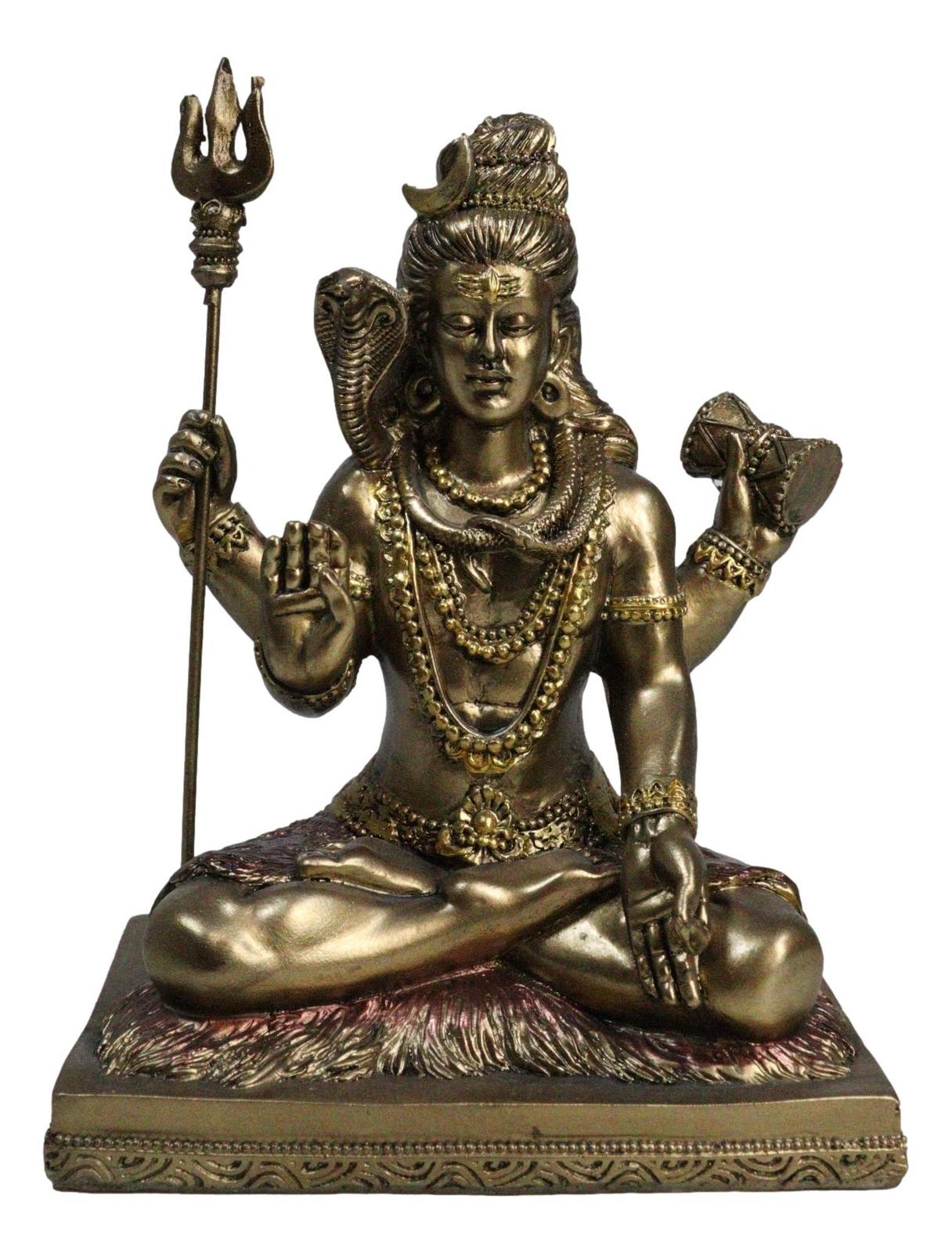 Hindu God Lord Shiva With Trishula Trident Drum Cobra In Meditation Figu... - $23.99