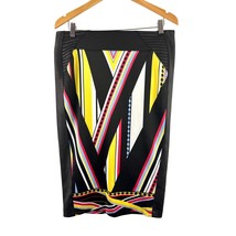 Bisou Bisou Size 10 Yellow Black Geometric Faux Leather Pencil Skirt - $18.89