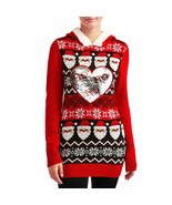 Women&#39;s Red Sequin Ho Ho Ho Sherpa Hoodie Ugly Christmas Tunic Sweater - $28.87