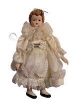 Vintage Porcelain Bisque Victorian Doll Ornament White &amp; Silver Dress 7&quot; T EUC - £11.63 GBP