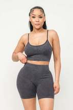 Washed Seamless Basic Tank Top And Shorts Set - £16.59 GBP