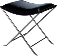Stool Backless Distressed Black Silver Metal Iron Leather - £430.85 GBP