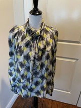 NWOT Peter Som Gray and Yellow Silk Print Tie Front Blouse SZ 10 - £124.37 GBP