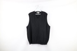 Vintage 90s Streetwear Mens Large Faded Chainlink Cotton Knit Sweater Vest Black - £39.52 GBP