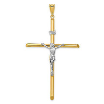 14k Two-Tone Polished Jesus Crucifix Pendant K6286 - £325.13 GBP