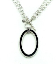 Liz Claiborne Reversible Black Cream Oval Enamel Pendant Necklace - £14.27 GBP