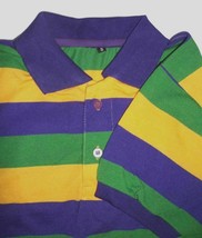 Adult Medium Mardi Gras Stripe Purple Green Yellow Short Sleeve Polo Shirt - £23.73 GBP