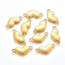 Heart Charms Connector Links Stamping Blanks Pendants 2 Hole Charms Gold 10pcs - £3.50 GBP