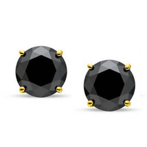 Round Cubic Zirconia Faux Onyx Sterling Silver 14k YG Unisex Stud Earrings - £11.54 GBP+