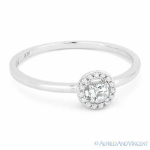 0.14ct Round Cut White Topaz Gemstone &amp; Diamond Halo Promise Ring 14k White Gold - £198.51 GBP