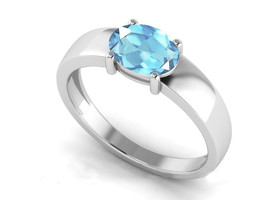 Topaze Bleu Suisse Fiançailles Bague 7x9 MM Ovale 2.3 CT Bande - £47.93 GBP