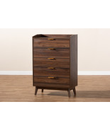Linus Walnut Brown Finished 5-Drawer Wood Chest - $8,463.28 MXN