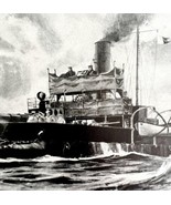 Obsolete British Gunboats WW1 Print 1917 Flanders Coast German Bombardin... - $40.99 CAD