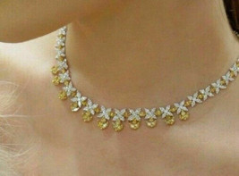 14k Weiß Vergoldet 21Ct Simulierte Diamond&amp;citrine Damen Tennis Halskette 40.6cm - £312.21 GBP