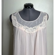 Vintage 60s Pink Nylon Chiffon Nightgown Lace Sheath Slip Lingerie Dress... - $33.29 CAD