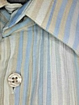 Medium Mens Bachrach Short Sleeved Blue Striped Collared Cotton Shirt - $14.93