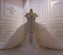 2 in 1 Fully Beaded Extravagant Trumpet Gown With Detachable Train - £3,928.00 GBP