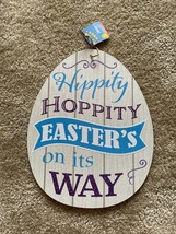 Egg Shaped Easter Themed Sign Holiday Wreath Decor Wooden Plaque Door Ha... - $14.73