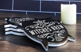 Set Of 4 Wicca Occult Witches Brew Pentagram Cauldron Ceramic Cork Coasters - $30.99