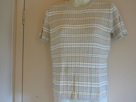 Classic Elements Sweater Size S Beige Stripe Short Sleeve Cotton Blends - £7.38 GBP