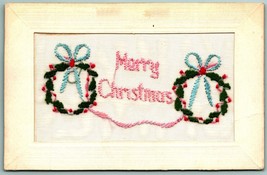 Embroidered Merry Christmas Wreaths Bows UNP Swiss Embroidery DB Postcard J7 - £7.77 GBP
