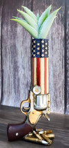 Western American Flag Cowboy Pistol Gun With Bullet Shells Floral Vase D... - $26.99