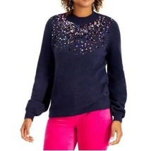 Charter Club Women XS Navy Blue Sequined Pullover Crewneck Sweater NWT CV63 - $34.29