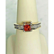 14k Yellow Gold Spessartine Garnet &amp; Diamond Ring Size 6 Sky - £456.70 GBP