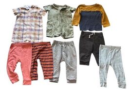Baby Boy Clothing Lot 9 Pc 12M Carters Cat &amp; Jack Pants Romper Outfit - $12.86