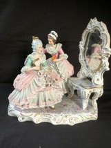 Antico Grande Dresden Porcellana Gruppo Lady S Con Specchio - £485.82 GBP