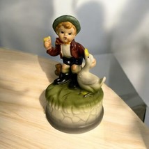 VINTAGE Artmark Japan Revolving Porcelain Music Box Boy with Goose  6.25&quot; Tall - £15.60 GBP