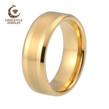 Mens Women Wedding Band Gold Engagement Ring 8MM Tungsten Carbide Ring With Shin - £19.58 GBP