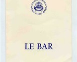 Le Bar Menu Inter Continental Hotel Cannes France  - £14.19 GBP